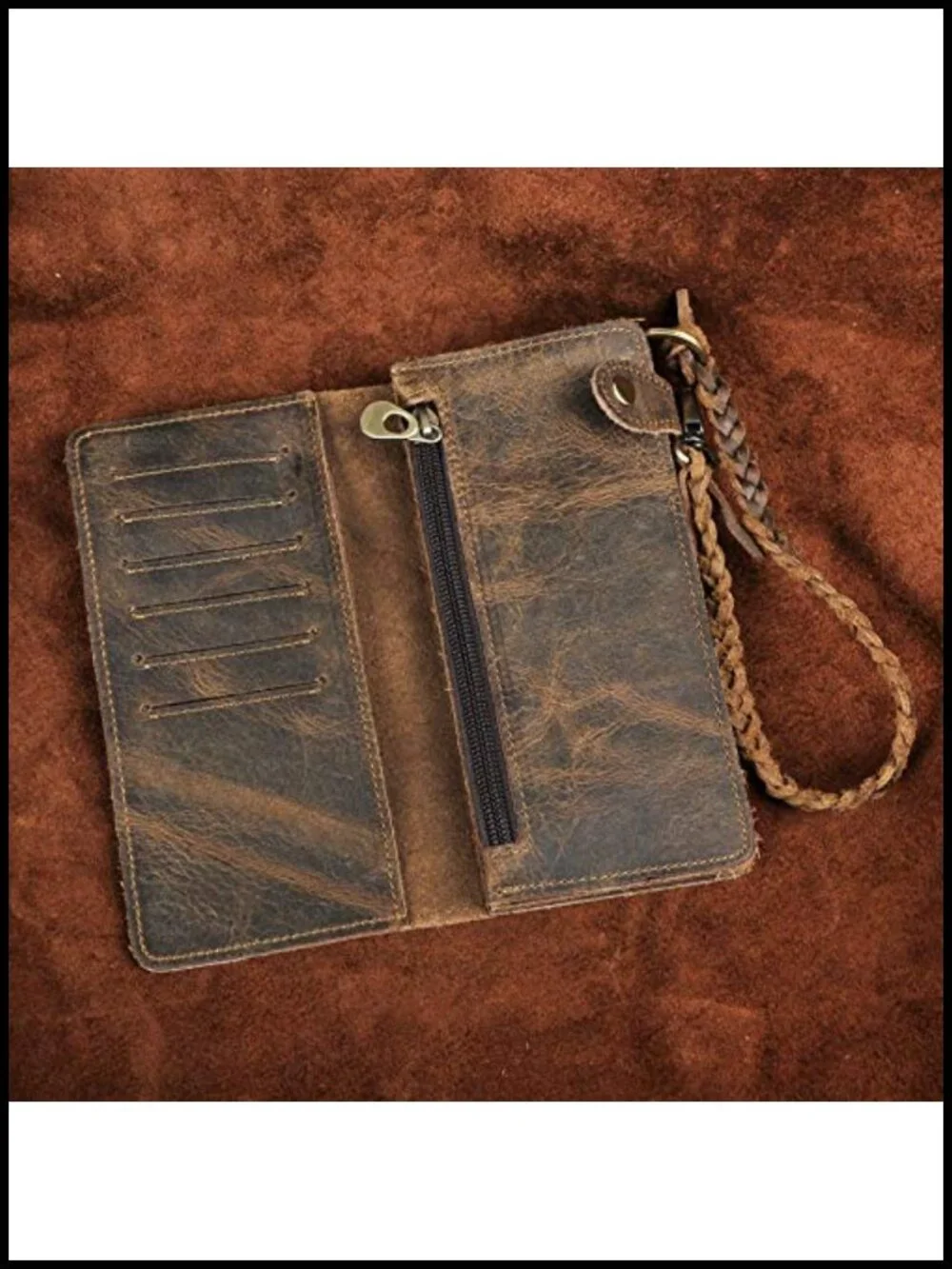 Mens Genuine Leather Bifold Wallet Organizer Checkbook Removable Chain Wallet